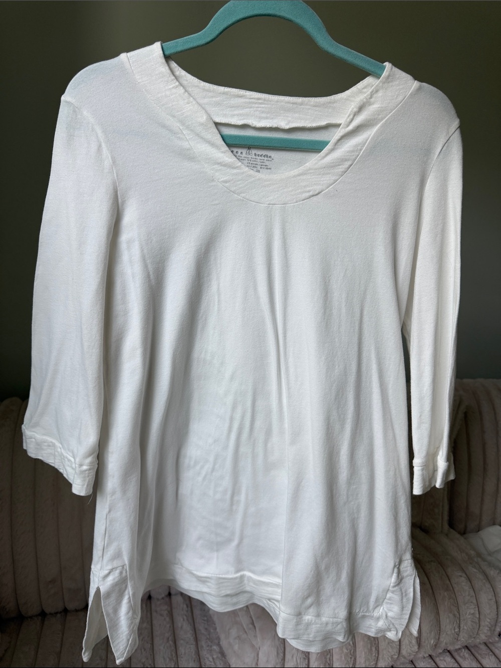 Neon Buddha Women's White 3/4 Length Sleeve Casual Athleisure Cotton Top